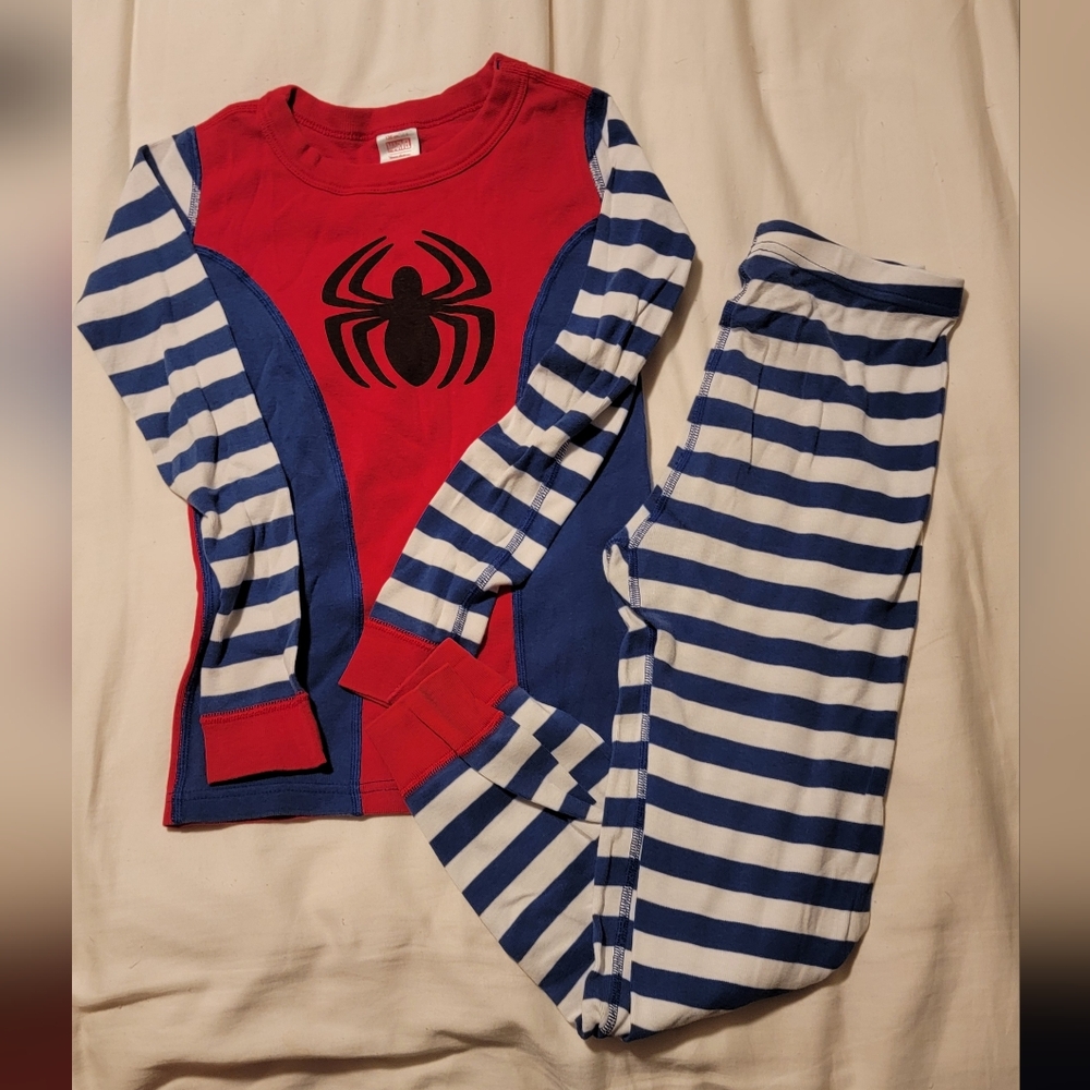 Hanna Andersson Red and Blue Striped Spiderman Pajama Set